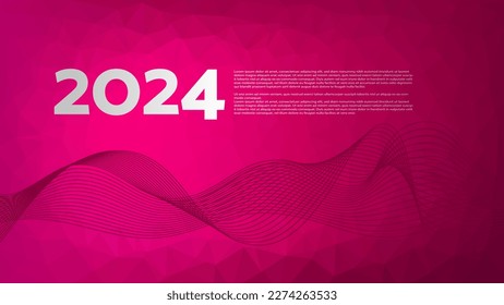 2024 year infographic. Pink gradient triangle pattern, wave. Polygonal vector background for web design, business, finance, page, template, sample, text, presentation