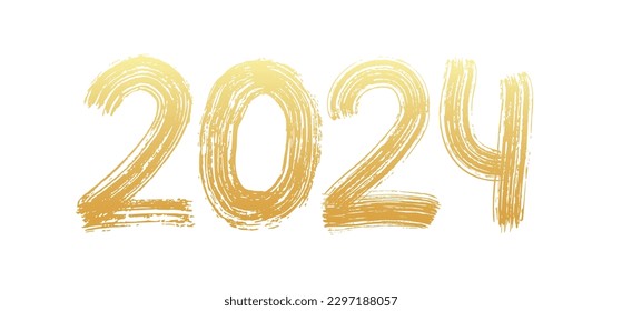 2024 year logo text hand lettering. Calendar. Dry brush. 2024 Happy New Year. Merry Christmas. 2024 Graduation icon. Celebration typography Design poster, banner, greeting card. Vector Illustration