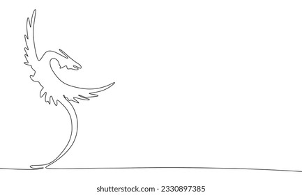 2024 year minimal banner. One line continuous with dragon vector illustration. Outline, line art silhouette, monoline.