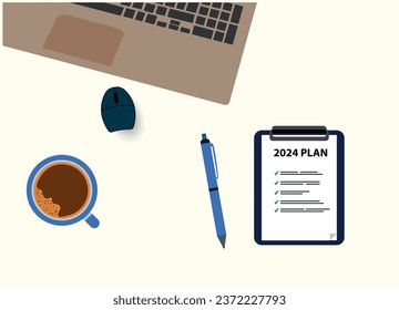 2024 year plan vector on the table.
new year idea concept.