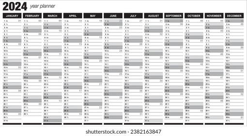 2024 Year Planner - Wall Planner - Black and White