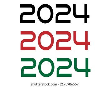 2024 year. Year set for comemoration in black, red and green. Vetor with background white.