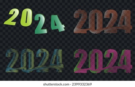 2024 year. A set of different spellings for the year 2024. Wavy, checkerboard design. Vector illustration EPS10.