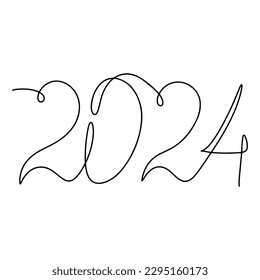 2024 year in single line style. One continuous line drawing. Vector illustration isolated on white background.