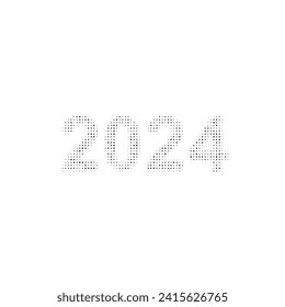 The 2024 year symbol filled with black dots. Pointillism style. Vector illustration on white background
