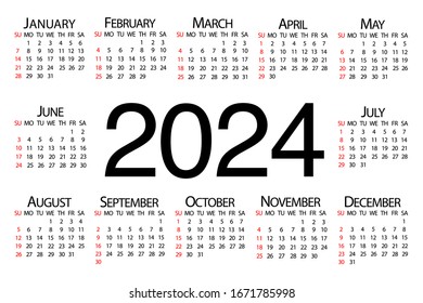 Estilo mínimo del calendario vectorial de 2024 años. La semana empieza el domingo.