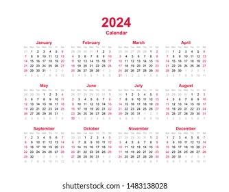 2024 Yearly Calendar 12 Months Yearly Stock Vector (Royalty Free ...