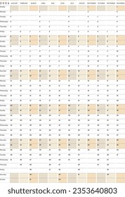 2024 yearly calendar, 12 months large minimalist planner Sunday start, portrait orientation