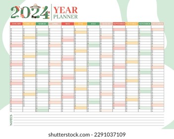 2024 yearly planner or organizer design template with cactus numbers of the year. Schedule page journal, stationary calendar, corporate planner