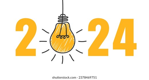 2024 tarjeta de luz amarilla decorativa, concepto de resolución, éxito, visión de negocios innovadora, Feliz Año Nuevo diseño decorativo brillante para celebración - vector de stock