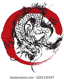 2024 zodiac sign on white background, dragon - stock illustration
