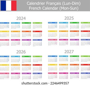 2024-2027 French Type-1 Calendar Mon-Sun on white background