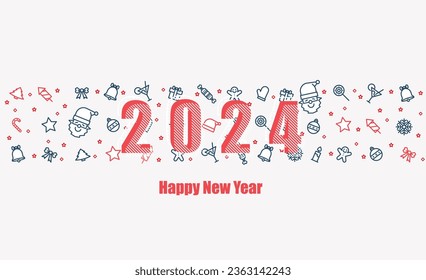 2024,Background with Happy new year Christmas icon thin line style flat vector design background.