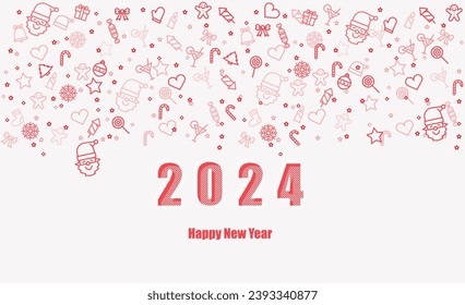 2024,Background with Happy new year Christmas icon thin line style flat vector design background.