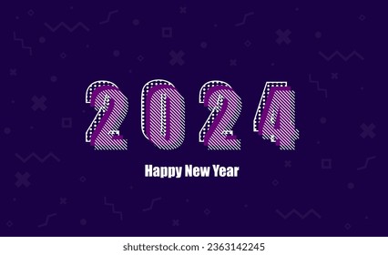 2024,Background with Happy new year comic text. Colored pop art. Halftone vector illustration banner. Vintage comics book poster. Street Art.