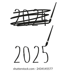 2025 and 2024 number painted brush isolated white background. New Year symbol set with artist brush. Creative and elegant vector illustration can used card cover design web and social media. EPS 10