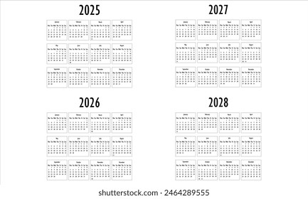 2025, 2026, 2027, 2028 Calendar 