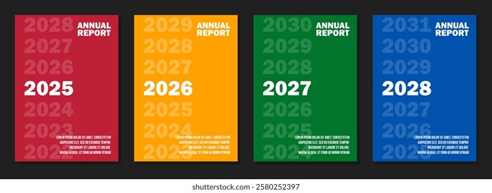 2025 2026 2027 2028 corporate annual report cover set, timeline poster template, business strategy presentation template