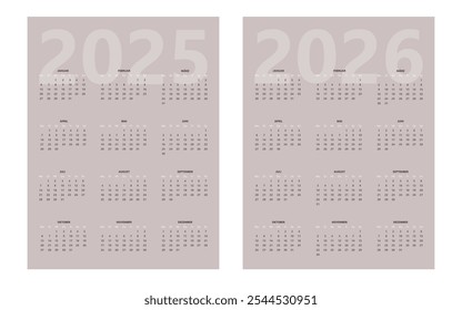 2025 2026 Plantilla de diseño de Vector de calendario, diseño simple y limpio. Calendario en alemán. La semana comienza el lunes.