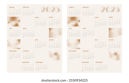 2025 2026 calendar vector design template, simple and clean design. Calendar in German. The week starts on Monday. Elements with stipple texture.