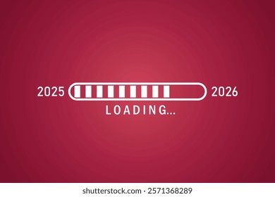 2025 to 2026 loading bar on red background. Vector illustration. Eps 10.