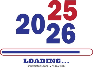 2025 a 2026 Cargando gráfico, diseño de barra de progreso de año nuevo, ilustración de transición de año próximo