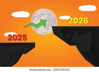 2025 TO 2026 vector illustration background design with evening colorful sky with mountains background design. Happy new year Vector illustration.