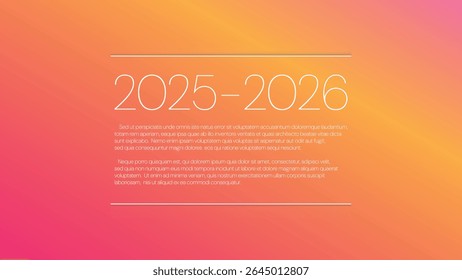 2025 2026 ano. Plano de fundo de gradiente de vetor com texto de amostra. Ilustração para plano de negócios, relatório financeiro, web design, infográfico, evento, página, apresentação