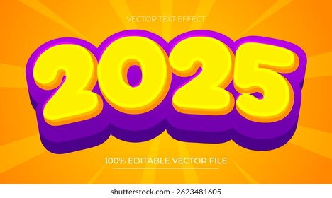 2025 3d Editable Text Effect Vector Template purple and yellow style