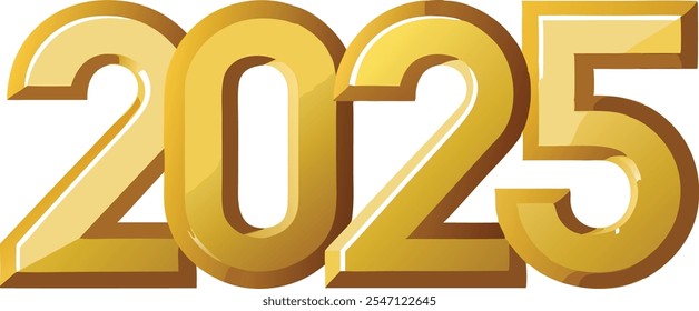 2025 3D gold number text isolated on White Background.