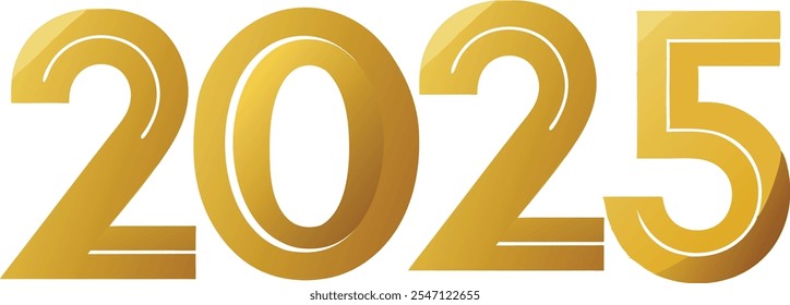 2025 3D gold number text isolated on White Background.