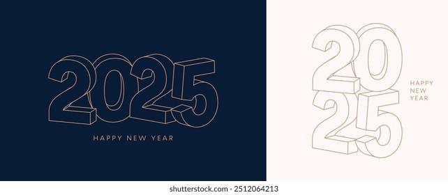 2025 3D number. New Year greeting card set