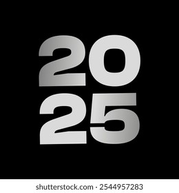 2025 3D numbers, New Year gold logo isolated