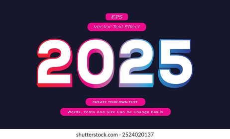 2025 3D Text Effect Vector Design, 2025 Promotion Banner Template, 2025 Poster Vector Illustration, 2025 Effect Graphic Design 
