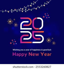 2025 Abstract Colorful Typography. Happy New Year Wishes Social Media Digital Post Vector layered