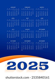 2025 annual business calendar template in printable design vector
