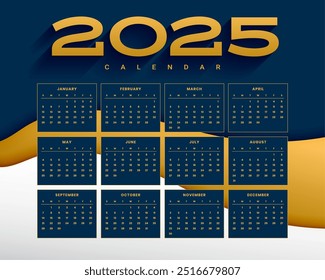 2025 annual calendar blue template office stationery vector