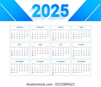 2025 annual calendar layout in business style vector