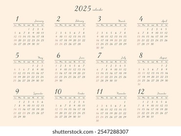 Calendário anual de 2025
Horizontal Retrô