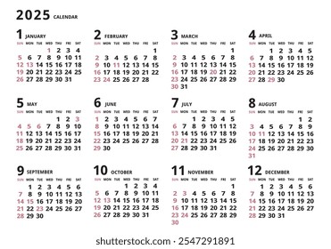 2025 Annual Calendar
Simple Horizontal