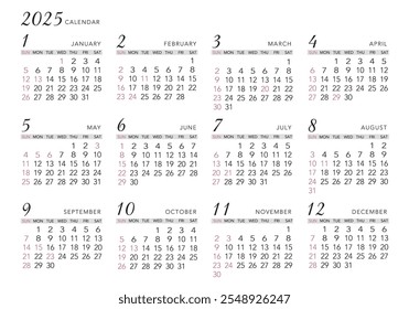 Calendario anual 2025
Simple Horizontal