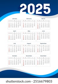 2025 annual calendar template in business style vector