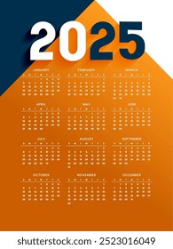 2025 annual desk calendar layout schedule task or event vector