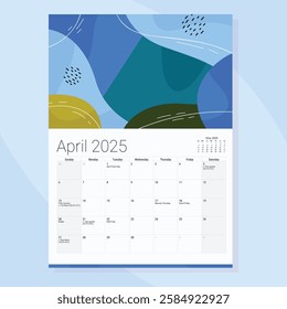 2025 April Calendar Design Abstract Blue Green Monthly Planner