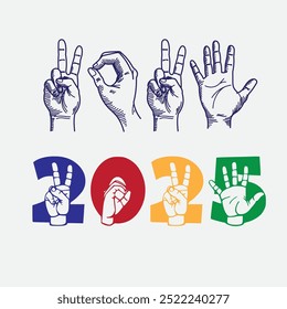 2025 ASL happy new year American Sign Language, 2025 in ASL vector