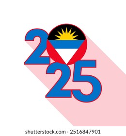 2025 banner with Antigua and Barbuda flag inside. Vector illustration.