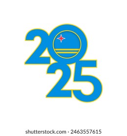 2025 Banner mit Aruba-Fahne im Inneren. Vektorillustration.
