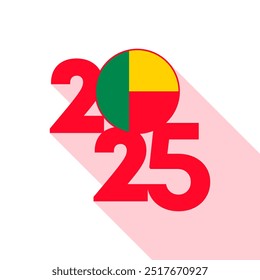 Banner 2025 com bandeira do Benim dentro. Ilustração vetorial.