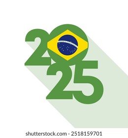 2025 banner with Brazil flag inside. Vector illustration.