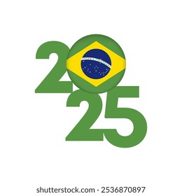 Banner 2025 com bandeira do Brasil dentro. Ilustração vetorial.
